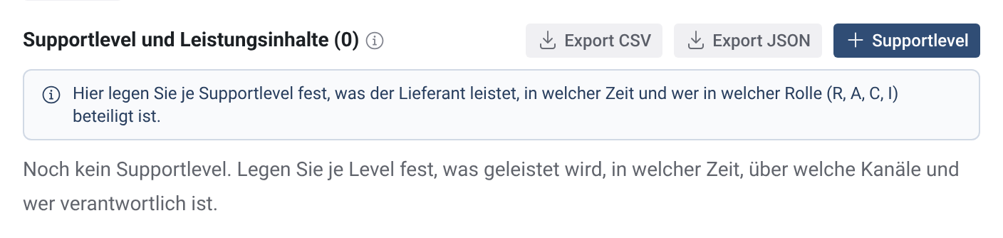 Block Supportlevel und Leistungsinhalte im Leistungsschein mit dem Knopf Supportlevel