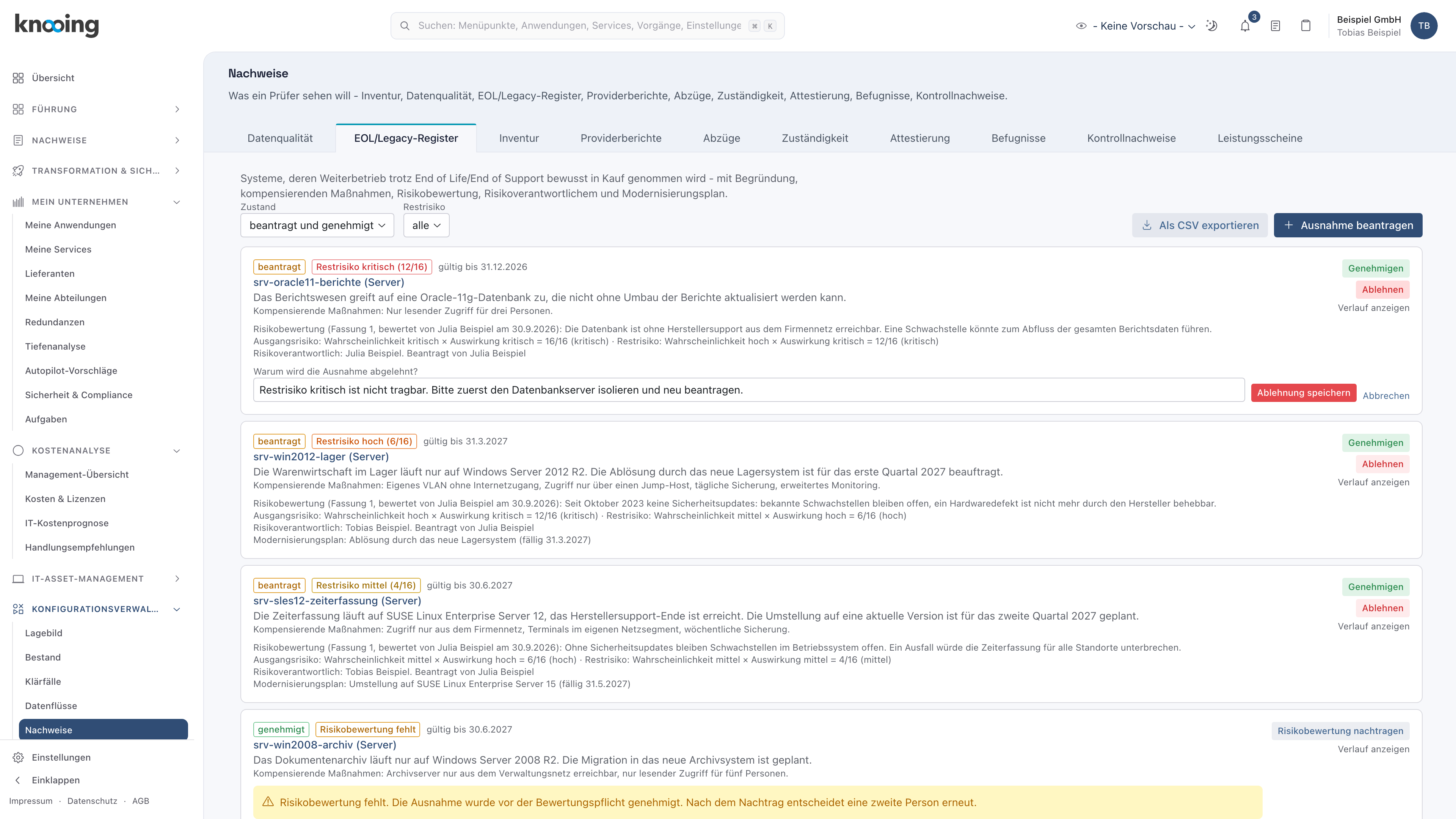Ablehnen einer Ausnahme mit Restrisiko kritisch und Begründung
