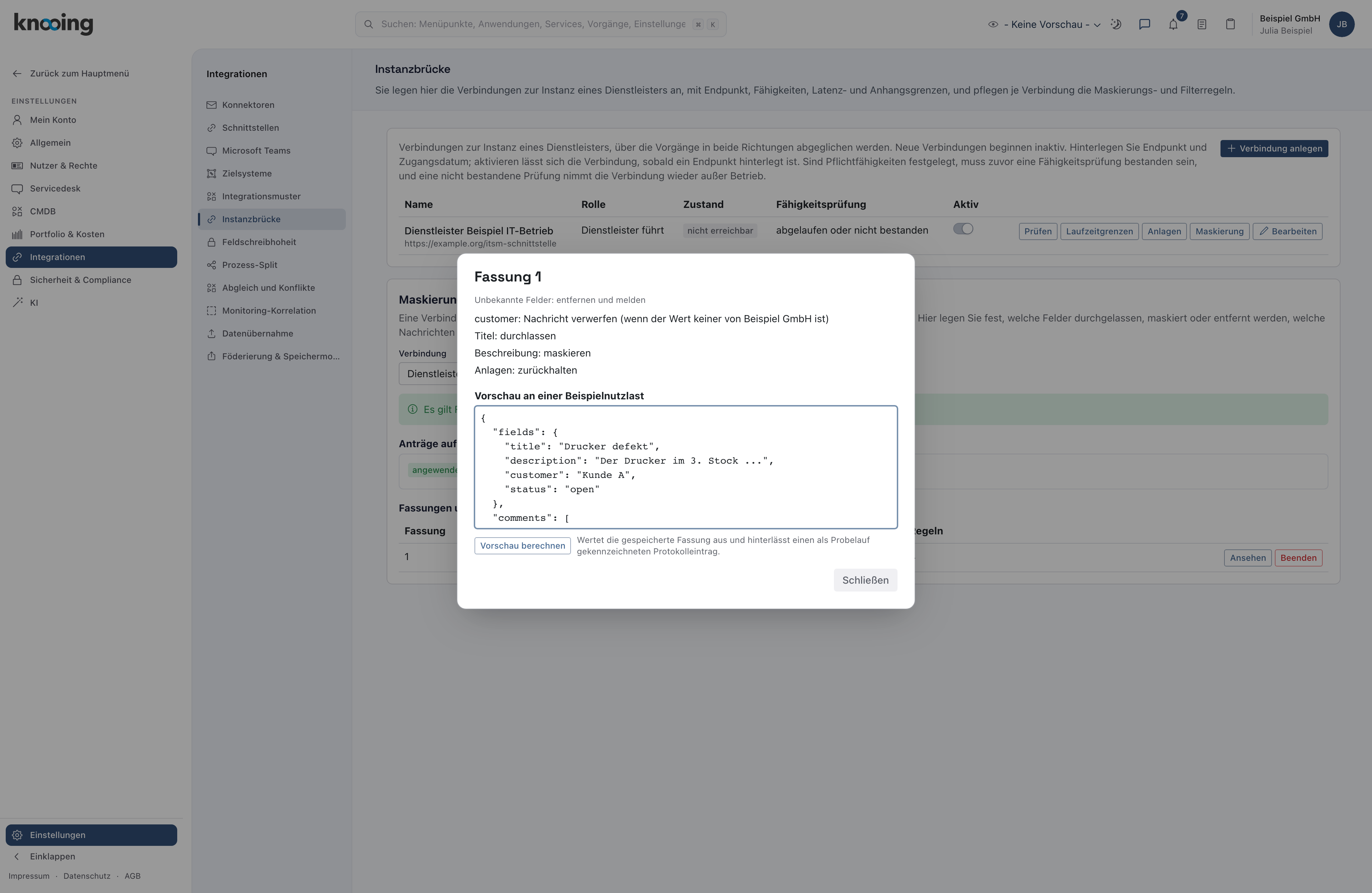 Dialog Fassung 1 mit den vier Regeln in lesbarer Form