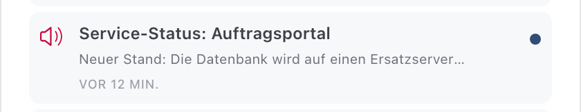 Glocke mit der Benachrichtigung Service-Status Auftragsportal