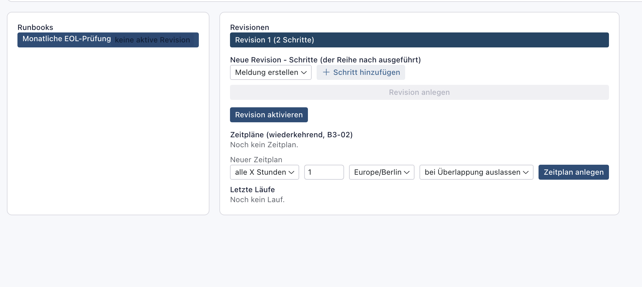 Revision 1 gewählt, darunter der Knopf Revision aktivieren
