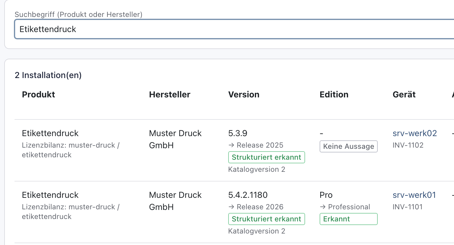 Zwei Zeilen Etikettendruck mit Katalogversion 2, bei 5.3.9 jetzt Release 2025