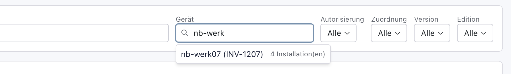 Filter Gerät mit dem Suchtext nb-werk und dem Vorschlag nb-werk07 (INV-1207) mit 4 Installation(en)