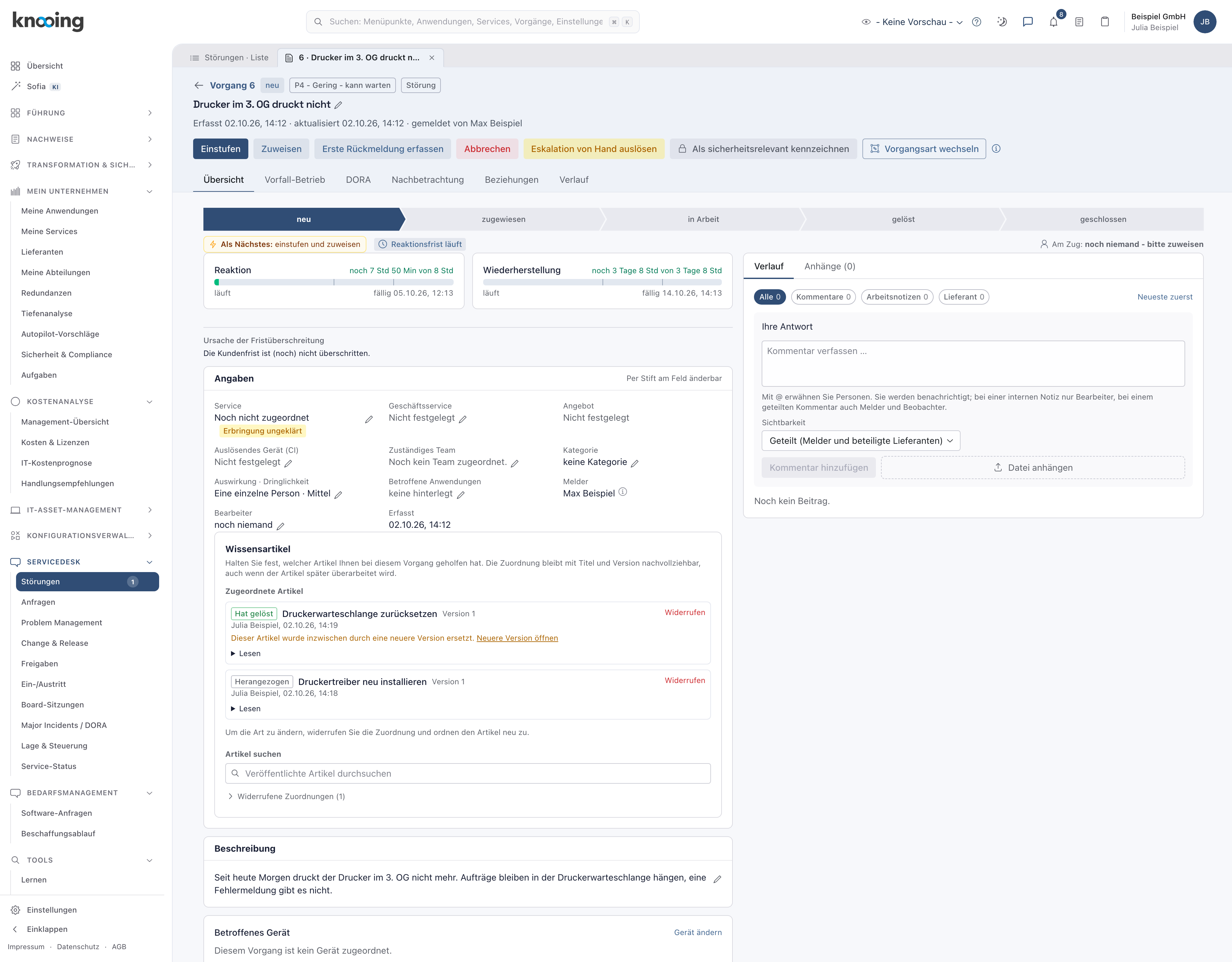Zuordnung Druckerwarteschlange zurücksetzen in Version 1 mit dem Hinweis auf die neuere Version